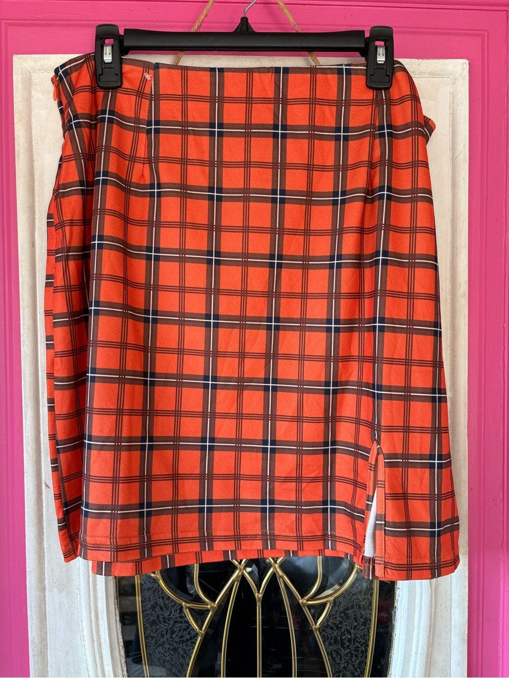 SHEIN Orange Plaid Mini Skirt